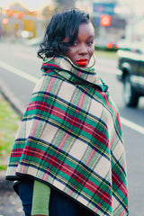 Yvette Plaid Poncho In Beige
