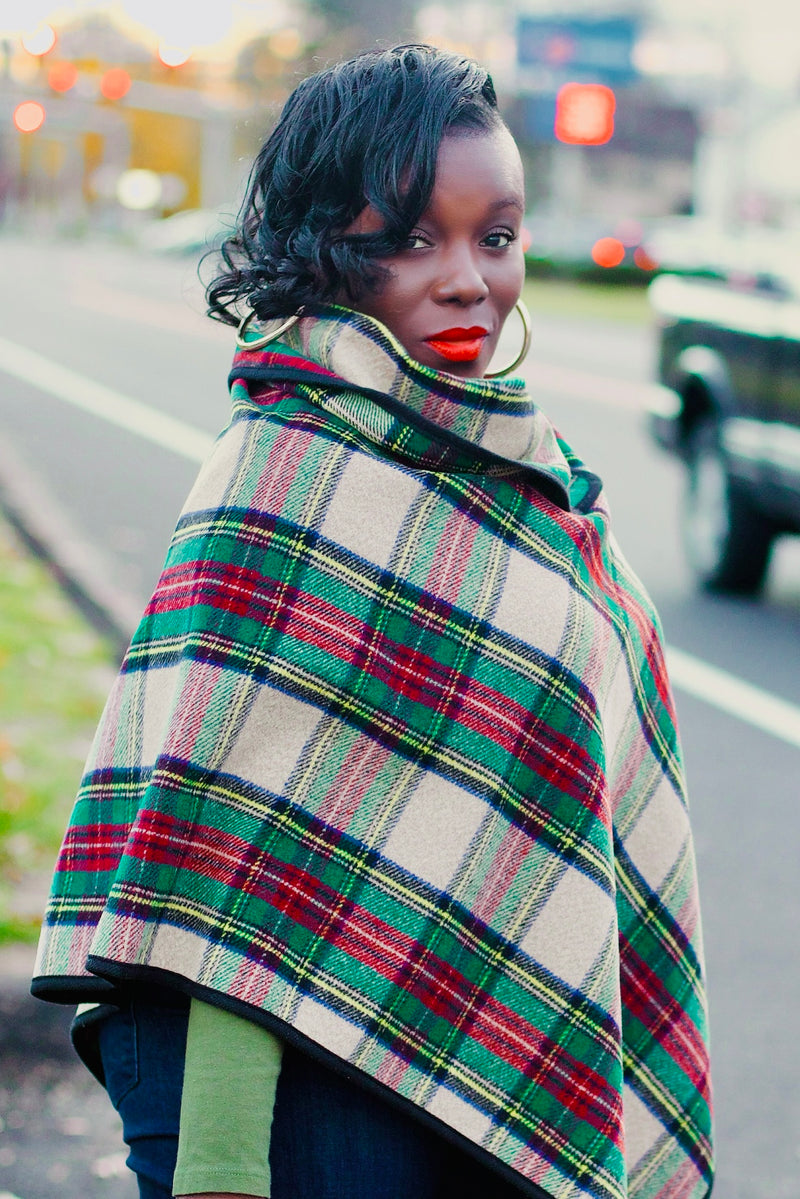 Yvette Plaid Poncho In Beige