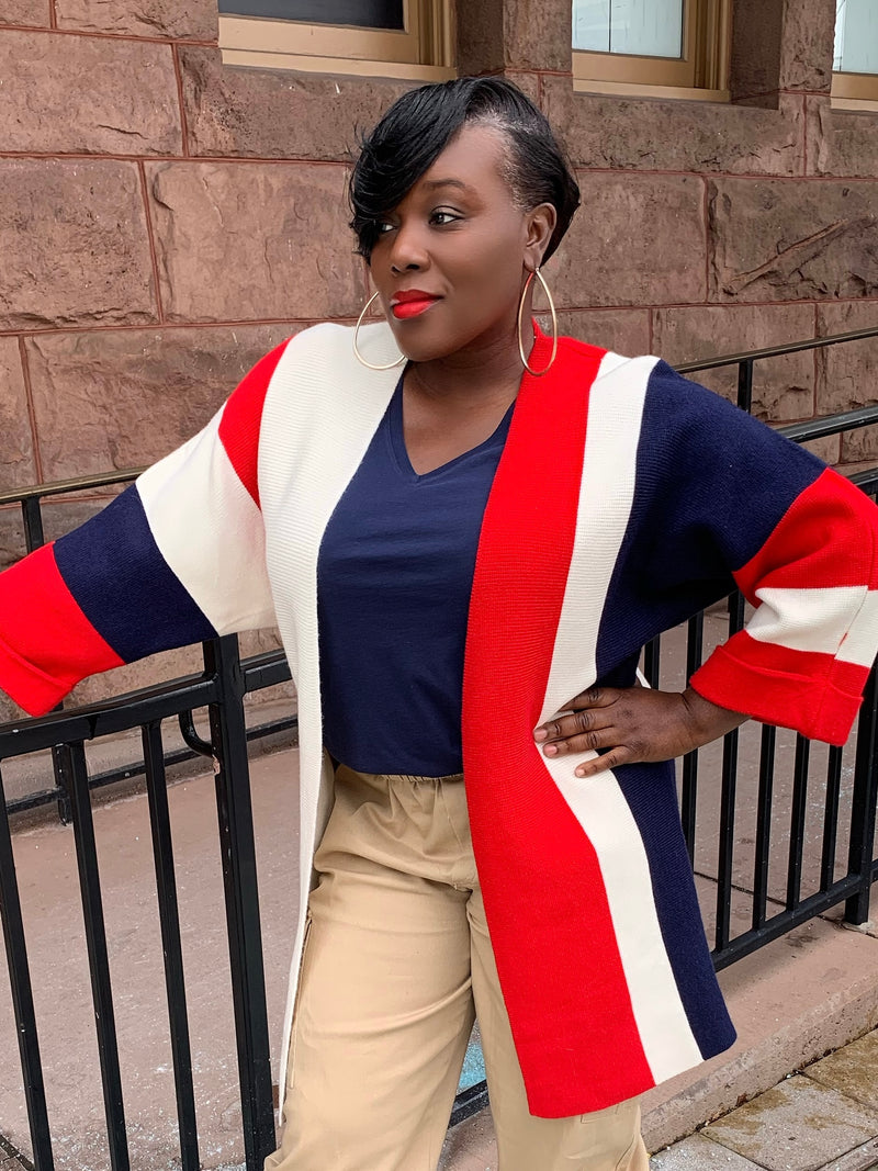 Color Blocking Oversized Cardi
