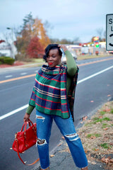 Yvette Plaid Poncho In Navy